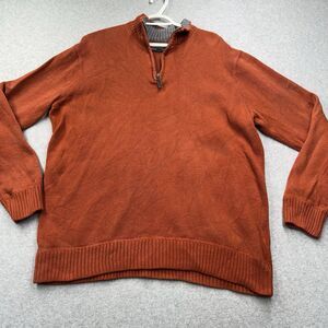 VTG Eddie Bauer Men's XL Rust Knit Cotton Mock Neck Zip Pullover Sweater Casual